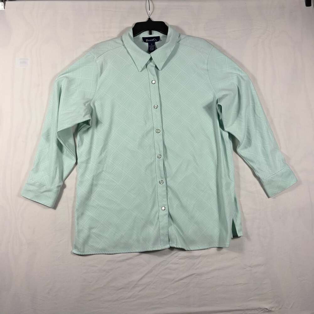 Denim & Co. Button Up Shirt Size 1X Mint Green Textured Plaid